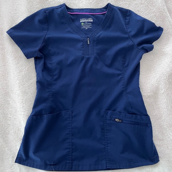 EUC Purple Label Yoga by Healing Hands Scrub Top - Picture 1 of 5